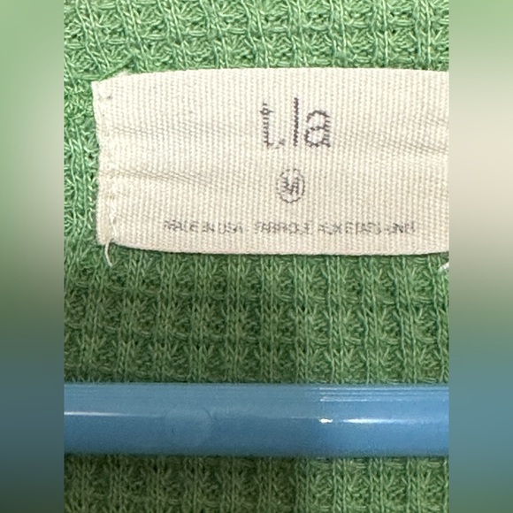 Anthropologie Ila Green Thermal Cutout Tunic Top M Long Sleeve Waffle Knit USA - Picture 4 of 7